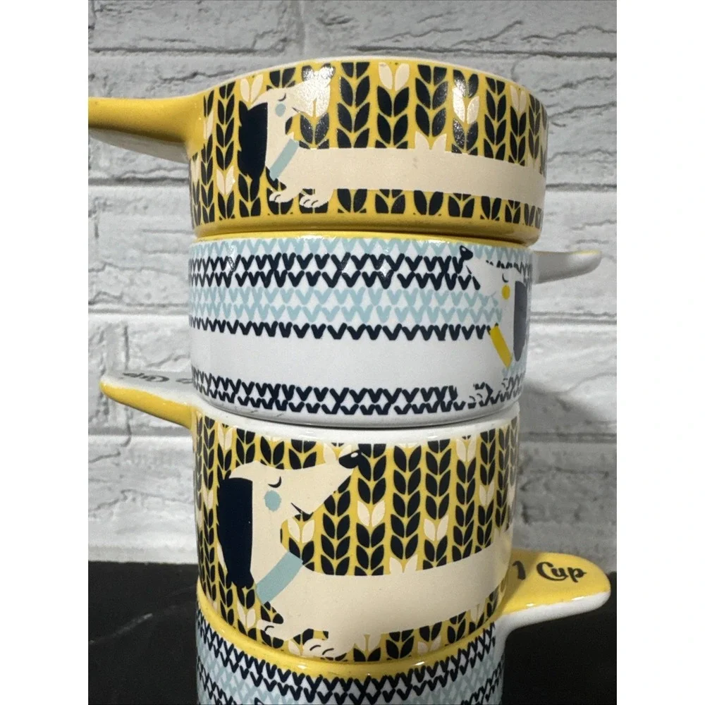 Kitsch N Glam Dachshund Stacking Measuring Cups Blue and Yellow Wiener Dog 4 Pcs